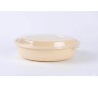 QTPack 10pcs 600ml Oval Beige Meal Prep Containers 1 Compartment | BPA Free Reusable Food Grade Plastic with Transparent Lids | Microwave Freezer Dishwashers Safe | Stackable Storage Lunch Boxes