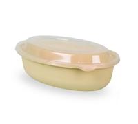 QTPack 25pcs 600ml Oval Beige Meal Prep Containers 1 Compartment | BPA Free Reusable Food Grade Plastic with Transparent Lids | Microwave Freezer Dishwashers Safe | Stackable Storage Lunch Boxes