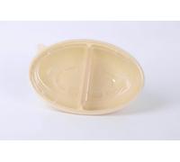QTPack 25pcs 750ml Oval Beige Meal Prep Containers 2 Compartment | BPA Free Reusable Food Grade Plastic with Transparent Lids | Microwave Freezer Dishwashers Safe | Stackable Storage Lunch Boxes