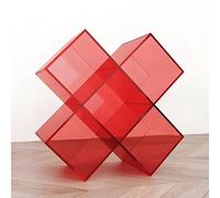 QTQHOME Acrylic Cube Bookcases, Modern Clear Standing Bookshelf, Creative Small Display Stand, Books Corner Shelf Storage Rack Magazine Rack for Home Office(H56.5cm/22.2in, Red)
