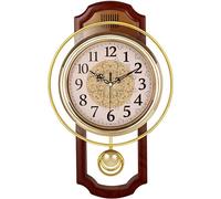 QTQHOME Antique Pendulum Wall Clock, Simulate Wood Grain Vintage Texture Non Ticking Silent Sweep Movement, Retro Classic Style, Plastic Frame with ABS Glass