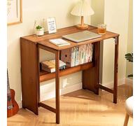 QTQHOME Bamboo Folding Desk with Bookshelf,Computer Table Space Saving, Small Foldable Student Writing Desk for Home Office Workstation (103cm/40.5", Teal)