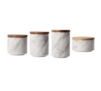 QTQHOME Ceramic Sealed Storage Jar, Marble Pattern Kitchen Countertop Canisters with Wood Lid, Food Storage Jars for Coffee Beans, Tea, Spice, Sugar(4pcs, White)