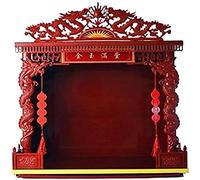 QTQHOME Chinese Buddhist Altar Shelf Temple, 20"Widened Wooden Buddha Altar Cabinet, Asian Style, Red, Hand Carved Loong Temple Display Cabinet, Buddhist Supplies for God of Wealth Guan Gong