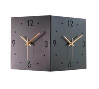 QTQHOME Double Sided Corner Wall Clock, Modern Decorative Art Corner Wall Clock,Silent Square Digital Wall Clock,Sensor Luminous Wall Clock for Living Room Decor, Black