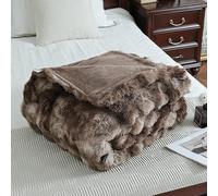 QTQHOME Faux Fur Blanket Rabbit Fleece,Decorative Colorful Soft Thick Throw Blanket,Warm Striped Throw Blanket with Flannel Fleece Reverse for Couch Sofa Bed(63" x 78", Brown)