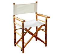 QTQHOME Folding Wood Director's Chairs, Outdoor Rattan Frame Lounge Chairs with White Canvas, Portable Patio Furniture for Camping Beach Garden