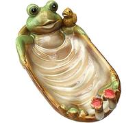 QTQHOME Frog Shape Soap Dish Holder Stand Cute Animal Ceramics Table Soap Sponge Holders for Bathroom, Kitchen Sink, Hotel, Decorative Ornaments American Pastoral Style （3.5 * 7.4inch）
