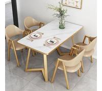 QTQHOME Gold Rectangle Dining Table Set for 4, White Marble Faux Kitchen Table Set with Fabric/Faux Leather Chairs for Home Apartment, 5 PCS(47.24 * 23.62 * 29.53in, F)