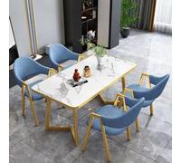 QTQHOME Gold Rectangle Dining Table Set for 4, White Marble Faux Kitchen Table Set with Fabric/Faux Leather Chairs for Home Apartment, 5 PCS(47.24 * 23.62 * 29.53in, P)