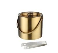 QTQHOME Ice Bucket with Lid and Ice Tongs Small Double Wall Insulated Stainless Steel Ice Buckets Wine Bucket for Parties and Cocktail Bar Parties Large 2/3 Liter Stainless Steel(1.6L, Gold)