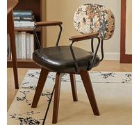 QTQHOME Mid Century Modern Desk Chair,swivel Office Chair With Armrests And Ergonomic Back,pu Leather Upholstered Vanity Chair With Wood Legs,for Home Office Diningroom Bedroom