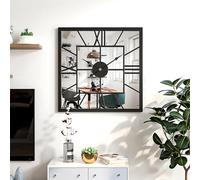 QTQHOME Modern Decorative Wall Clock, 20" Square Black Clock for Living Room, Office, Bedroom, Entryway, Foyer, Fireplace, 24" HD Mirror Wall Decor