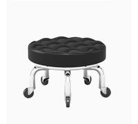 QTQHOME Modern Low Rolling Stool,Soft Roller Seat PU Leather Low Round Rolling Stool 360° Swivel Small Stool,Foot Stool with Universal Caster Wheels(15.7 * 8.7in, Black)