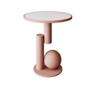 QTQHOME Modern Marble Round Side Table,Accent End Table for Small Spaces,Pedestal Style Martini Sofa Tables in Living Room,Bedroom(15.7 * 15.7 * 21.7in, Pink)