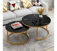 QTQHOME Nesting Coffee Tables Set of 2, Modern Round Marble Texture Side End Table for Living Room, Wooden Top Metal Frame Cocktail Center Table for Home Office(80cm/31inch, C)
