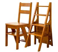 QTQHOME Solid Wood Folding Ladder Chair,Protable 4-Step Library Ladder,Convertible Foldable Chair Step Stool Display Stand for Adults Office Home Kitchen(35x46x90cm(14x18x35inch), Brown)