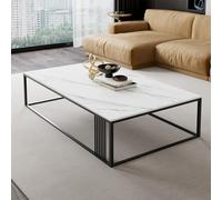 QTQHOME Square Coffee Table, Modern Coffee Table with Faux Marble Tabletop and Metal Frame,Simple Center Cocktail Table for Living Room(31.5" D x 15.8" W x 17.8" H, B)