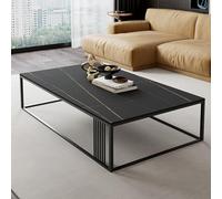 QTQHOME Square Coffee Table, Modern Coffee Table with Faux Marble Tabletop and Metal Frame,Simple Center Cocktail Table for Living Room(47.2" D x 23.6" W x 17.7" H, C)