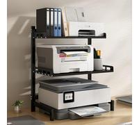 QTQHOME Telescopic Metal Printer Stand for Desk, Large 2/3 Tier Desktop Hutch Shelf Printer Shelf, Office Home Storage Rack Desk Organizer for Fax Machine Scanner Files(3 Tier, Black)