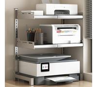 QTQHOME Telescopic Metal Printer Stand for Desk, Large 2/3 Tier Desktop Hutch Shelf Printer Shelf, Office Home Storage Rack Desk Organizer for Fax Machine Scanner Files(3 Tier, Grey)