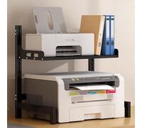 QTQHOME Telescopic Metal Printer Stand for Desk, Large 2/3 Tier Desktop Hutch Shelf Printer Shelf, Office Home Storage Rack Desk Organizer for Fax Machine Scanner Files(2 Tier, Black)