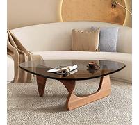 QTQHOME Triangle Coffee Table Glass Top,Mid-Century Modern Coffee Table Abstract End Table With Wooden Base,Small Center Table Glass Coffee Table Living Room Home Office(36x25.5x16 inch, Gray-Brwon)