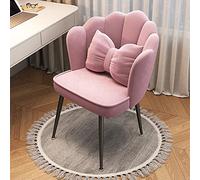 QTQHOME Vanity Chair for Makeup Room, Comfy Petal Chair Mid-Century Modern Vanity Scalloped Chair,Retro Leisure Accent Dining Chair(Black Legs, Pink)