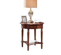 QTQHOME Vintage Round End Table with Drawer, Solid Wood Sofa Side Table with Storage Shelf, Traditional Nightstand for Living Room, Bedroom, Easy Assembly(23.6 * 23.6 * 25.9in, Brown2)