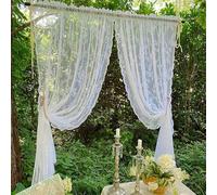 QTQHOME Vintage White Floral Embroidered Lace Sheer Curtain,victorian Flower Curtains For Window,decorative Backdrop Curtain Rod Pocket Window Voile Drapes For Wedding Party Yard Home 1 Pc