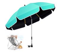 QTREE intelligence 48.8 inch Large Beach Umbrella with Clamp Sun Shade for Beach Chair, 360°Adjustable UV Protection Golf Umbrella with Clip for Outdoor Patio Stroller Wheelchair