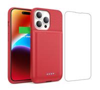 QTshine Battery Case for iPhone 13/13 Pro/14,[2025 Upgraded] 7500 mAh Ultra-Slim Portable Extended Charger Cover for iPhone 13/13 Pro/14 Charging Case (6.1 Inch)-Red