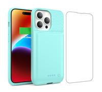 QTshine Battery Case for iPhone 13/13 Pro/14,[2025 Upgraded] 7500 mAh Ultra-Slim Portable Extended Charger Cover for iPhone 13/13 Pro/14 Charging Case (6.1 Inch)-Green