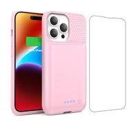 QTshine Battery Case for iPhone 13/13 Pro/14,[2025 Upgraded] 7500 mAh Ultra-Slim Portable Extended Charger Cover for iPhone 13/13 Pro/14 Charging Case (6.1 Inch)-Pink