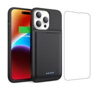 QTshine Battery Case for iPhone 13/13 Pro/14,[2025 Upgraded] 7500 mAh Ultra-Slim Portable Extended Charger Cover for iPhone 13/13 Pro/14 Charging Case (6.1 Inch)-Black