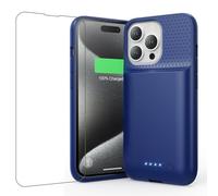 QTshine Battery Case for iPhone 15 Pro, [2025 Upgraded] 7500mAh & 15W Fast Charging Case, Ultra-Slim Portable Protective Rechargeable Charger Case Cover for iPhone 15 Pro Charger Battery Cover Blue