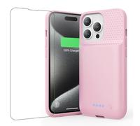 QTshine Battery Case for iPhone 15 Pro, [2025 Upgraded] 7500mAh & 15W Fast Charging, Ultra-Slim Portable Protective Rechargeable Charger Cover for iPhone 15 Pro Charger Battery Case(6.1 inch),Pink