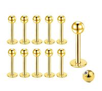 QttvbTna 10 Pcs Lip Labret Studs, G23 Titanium Steel Flat Bar Labret Lip Stud, 3mm Ball Straight Barbell Body Gold Silver Piercing Jewelry for Men Women(8mm,16G，Gold)