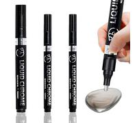 QttvbTna 3 Pcs Metallic Chrome Silver Markers, Waterproof Mirror Reflective Chrome Paint Pen, Mirror Acrylic Pens Paint, Gloss Permanent Liquid Chrome Pen for Model Metal(0.8mm, 1mm, 2mm)