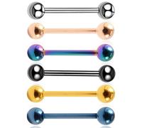 QttvbTna 6 pcs Titanium Multicolor Tongue Bar Piercing, 14G Nipple Piercing Jewellery, 14 MM Tongue Bars Multicolor Straight Surgical Steel Barbell, Piercing Jewellery Women Men