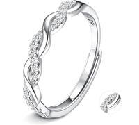 QttvbTna 925 Sterling Silver Ring for Women, Adjustable Open Engagement Wedding Ring,Cubic Zirconia Eternity Ring, Thumb Ring for Women Girls Anniversary Jewellery Gifts
