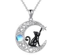 QttvbTna Cat On Moon Animal Necklace, Moonstone 3D Cute Cat, Exquisite Adjustable Necklace, Celtic Knot Crescent Pendant Necklaces Birthday Gifts for Women Teen Girls