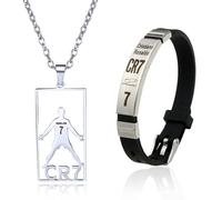 QttvbTna CR7 Football Star Bracelet Pendant Necklace, Football Star Adjustable Sports Trend Bracelet, Football Fan Jewelry Gift for Men and Women
