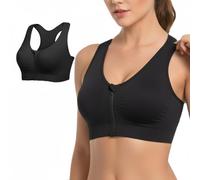 QttvbTna Front Zipper Sports Bra High Impack Post Op Compression Bras Workout Fitness Activewear Racerback Padded Yoga Bra for Women Black