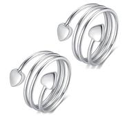 QttvbTna Magnetic Pure Copper Rings, 2 Pcs Adjustable Lymphatic Drainage Therapeutic Magnetic Ring, Carry 2 Magnets Heart Shape Copper Rings (Silver)