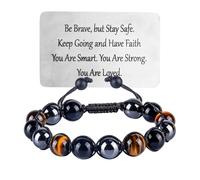 QttvbTna Mens Obsidian Tigers Eye Bracelet, Adjustable Triple Protection Hematite Crystal Bracelet, Healing Crystal Gifts for Dad Son Husband Boyfriend Brother Grandson