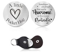 QttvbTna Pocket Hug Token, Stainless Stell Double Sided Inspirational Gift, Encouragement Long Distance Relationship Keepsake, Pocket Hug Coins with Leather Keychains