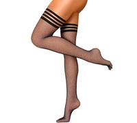 QttvbTna Stripe Top Fishnet Stockings, Anti-skid Hold-Up Stockings, Silk Thigh High Medium Net, Stay Up Sheer Pantyhose for Women