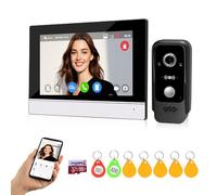 QttyElok WiFi Video Intercom System 1080P HD Video Doorbell Camera with Monitor 7inch Wired Color Screen for Home, Support IR Night Vision Motion Detect, Record, RFID Card/Tuya APP Unlock