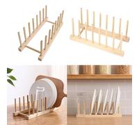 Qtuie Bamboo Wooden Dish Racks Drying Rack Stand Plate Stand Holder Vertical Drainer Kitchen Cabinet Organiser for Dish, Pots, Lids, Bowls, Cups, and Cutting Boards and Books 1Pack 7 Slots